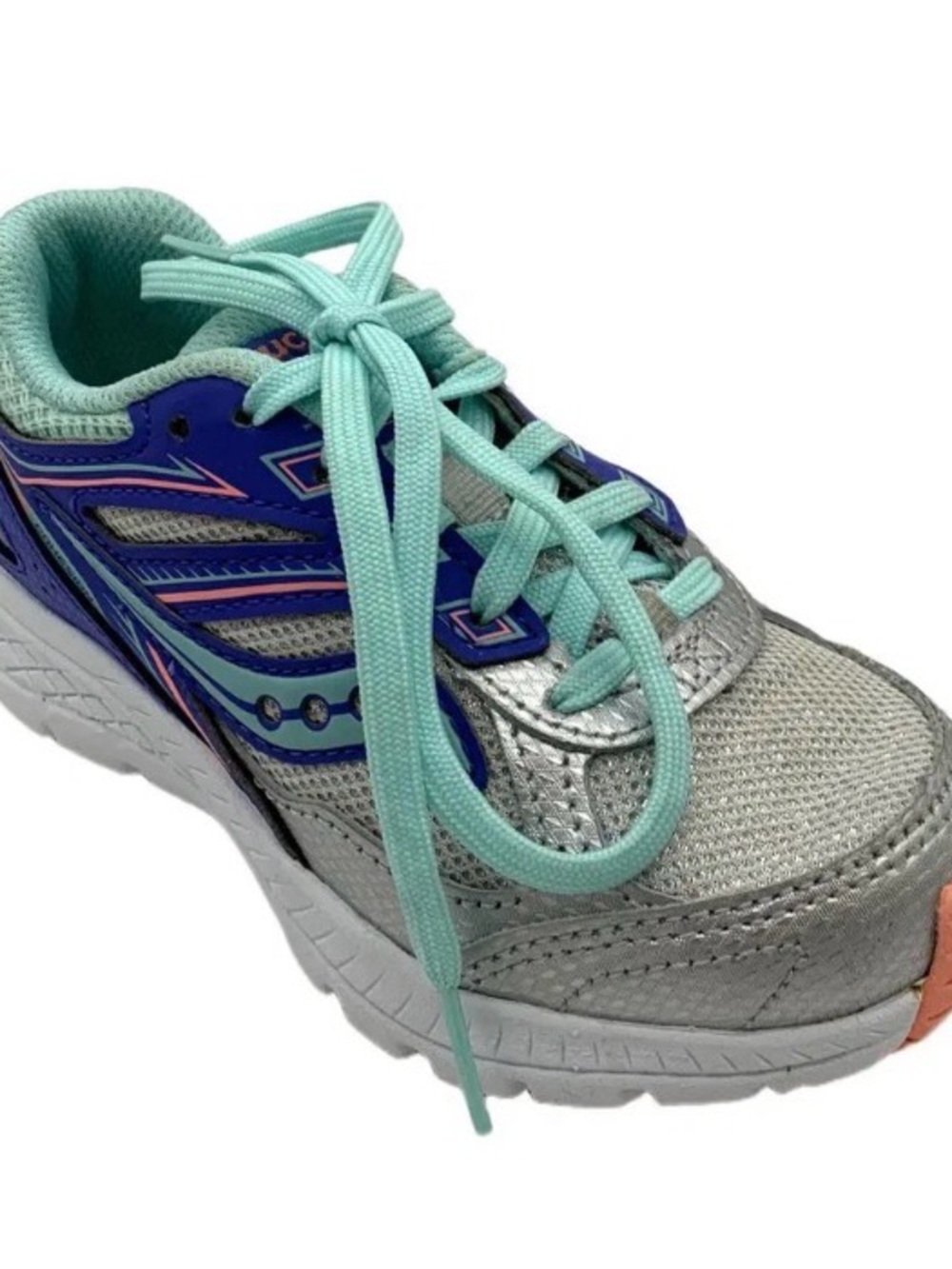 Saucony Kids' Silver & Aqua Lace-Up Sneaker with Purple Accents